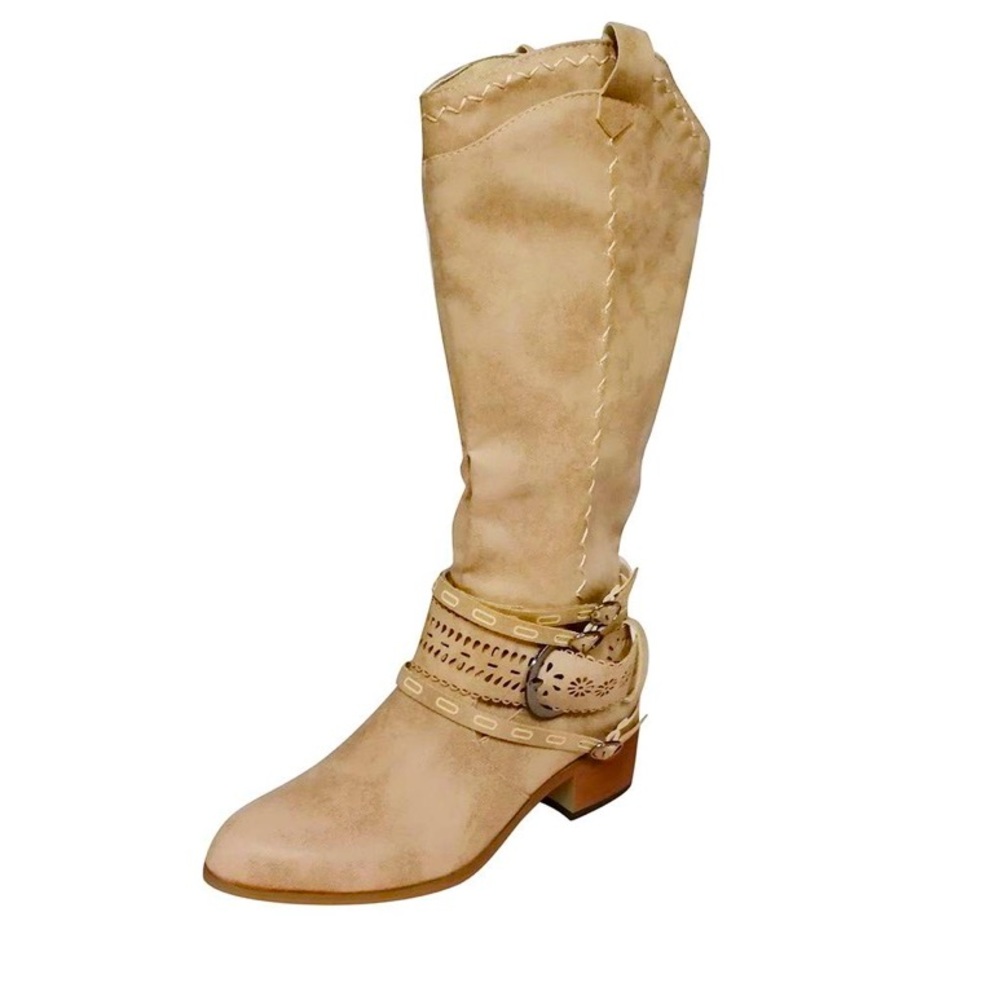Beige Women's Western Heeled Boots - Brand